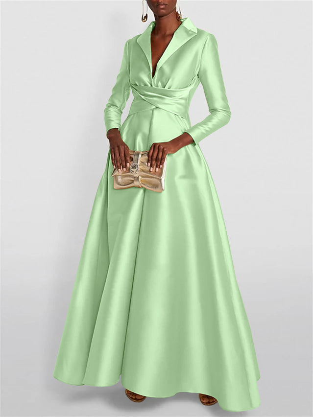 A-Line Long Sleeves V-Neck Floor-length Evening Dresses
