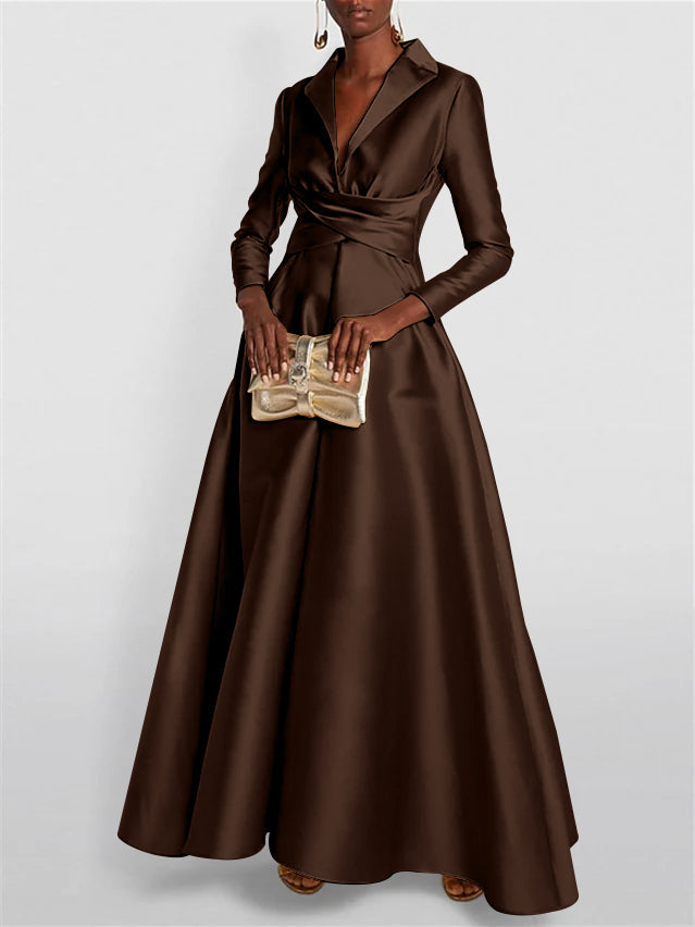 A-Line Long Sleeves V-Neck Floor-length Evening Dresses