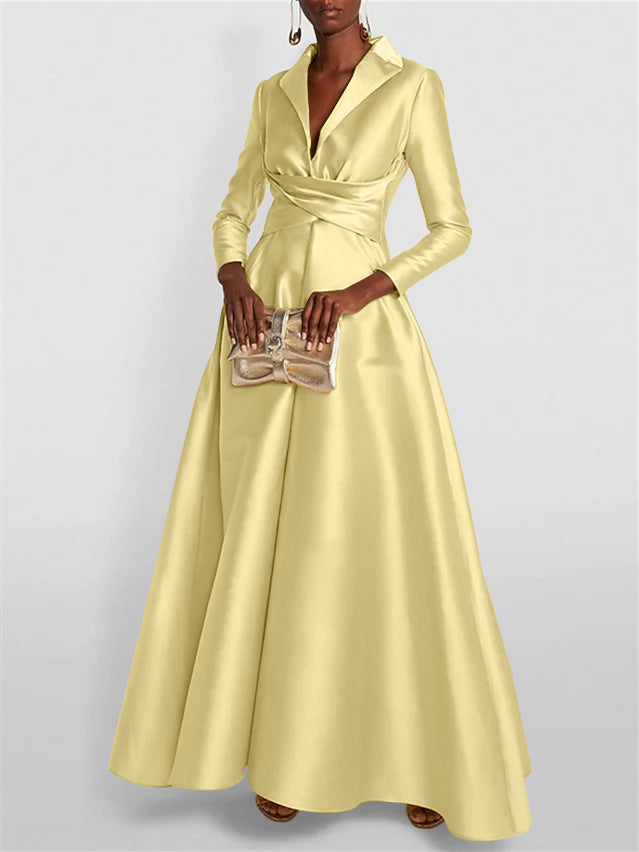 A-Line Long Sleeves V-Neck Floor-length Evening Dresses