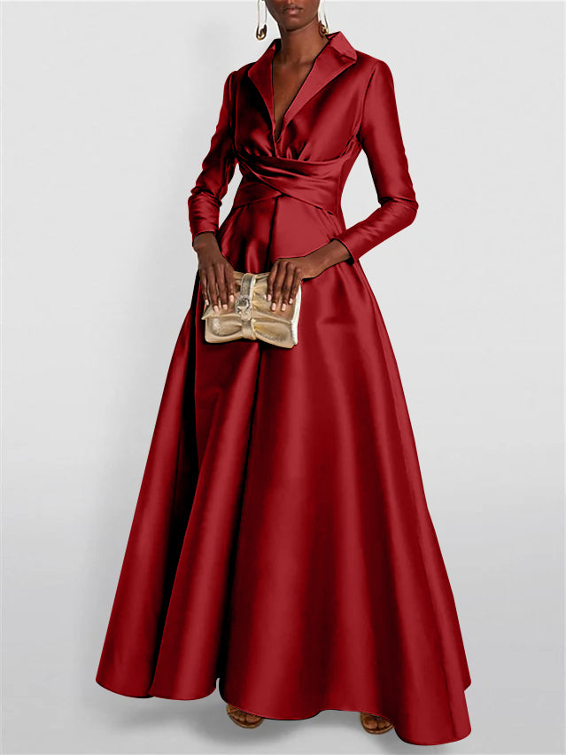 A-Line Long Sleeves V-Neck Floor-length Evening Dresses
