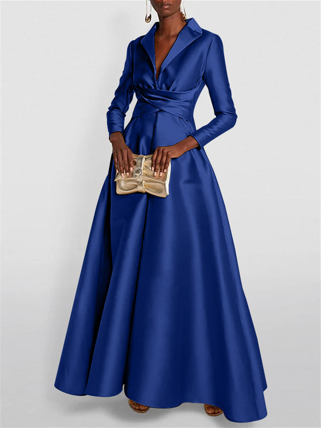 A-Line Long Sleeves V-Neck Floor-length Evening Dresses