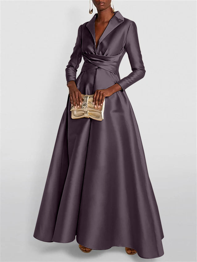 A-Line Long Sleeves V-Neck Floor-length Evening Dresses