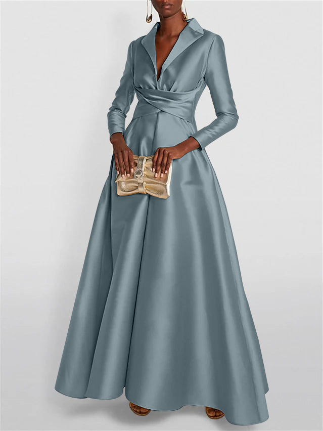 A-Line Long Sleeves V-Neck Floor-length Evening Dresses