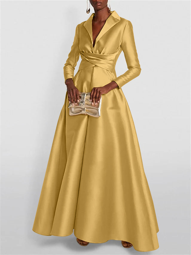 A-Line Long Sleeves V-Neck Floor-length Evening Dresses