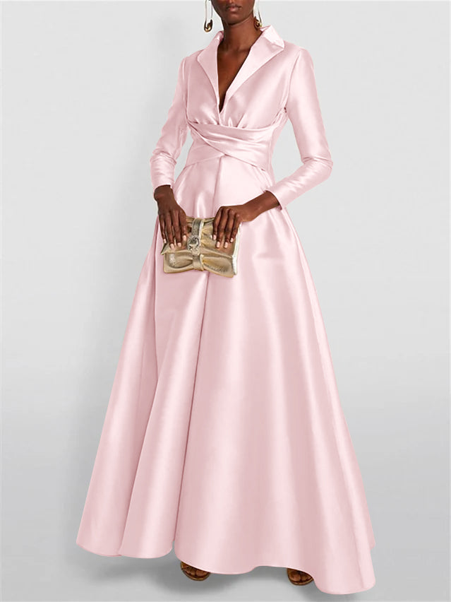A-Line Long Sleeves V-Neck Floor-length Evening Dresses