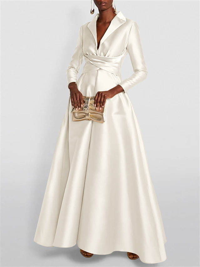 A-Line Long Sleeves V-Neck Floor-length Evening Dresses