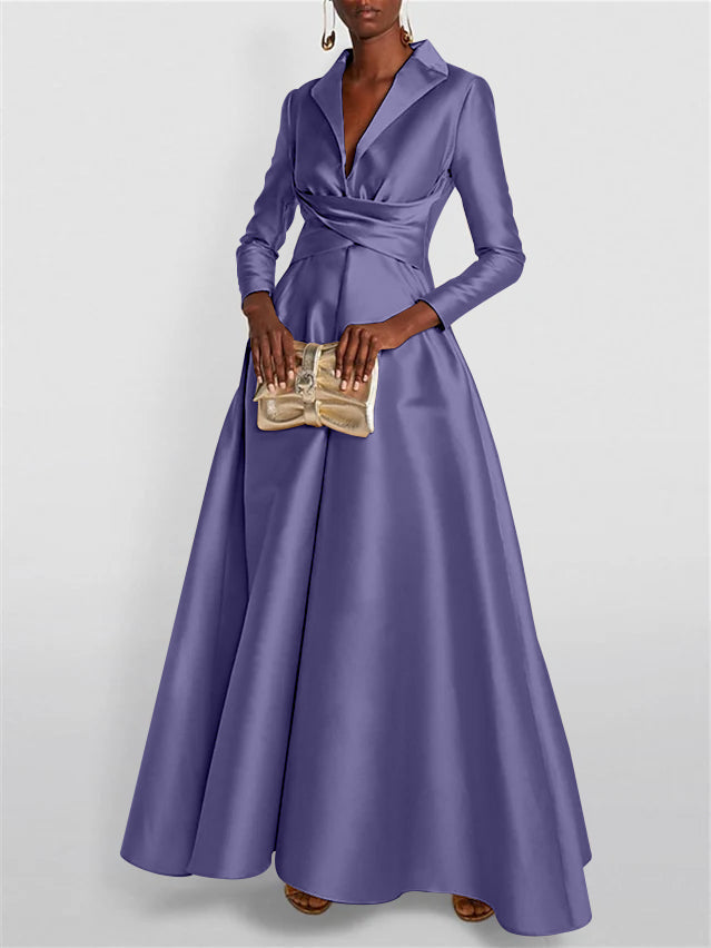A-Line Long Sleeves V-Neck Floor-length Evening Dresses