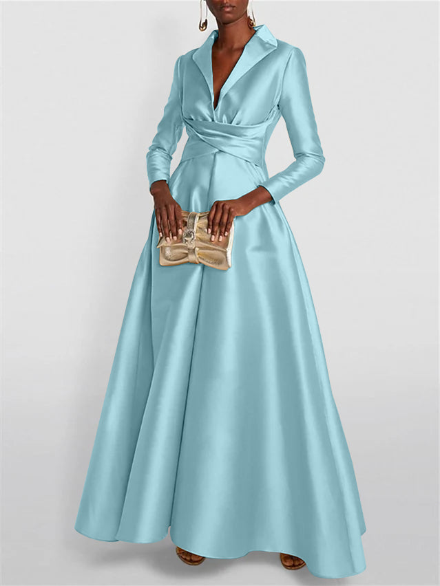 A-Line Long Sleeves V-Neck Floor-length Evening Dresses