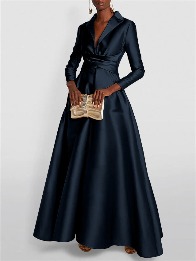 A-Line Long Sleeves V-Neck Floor-length Evening Dresses