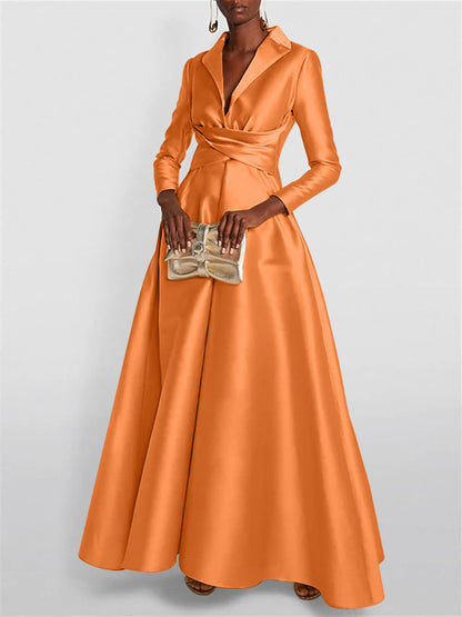 A-Line Long Sleeves V-Neck Floor-length Evening Dresses