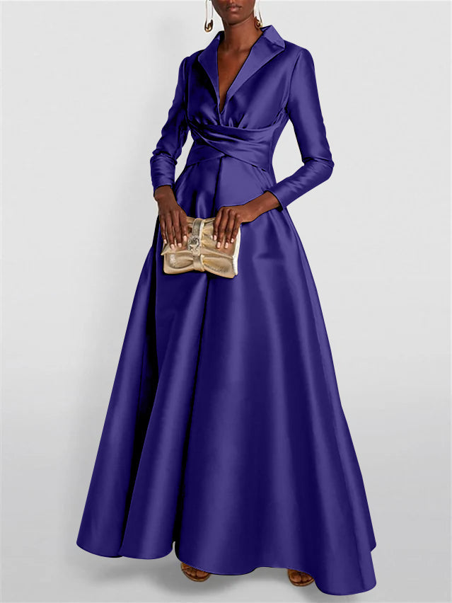 A-Line Long Sleeves V-Neck Floor-length Evening Dresses