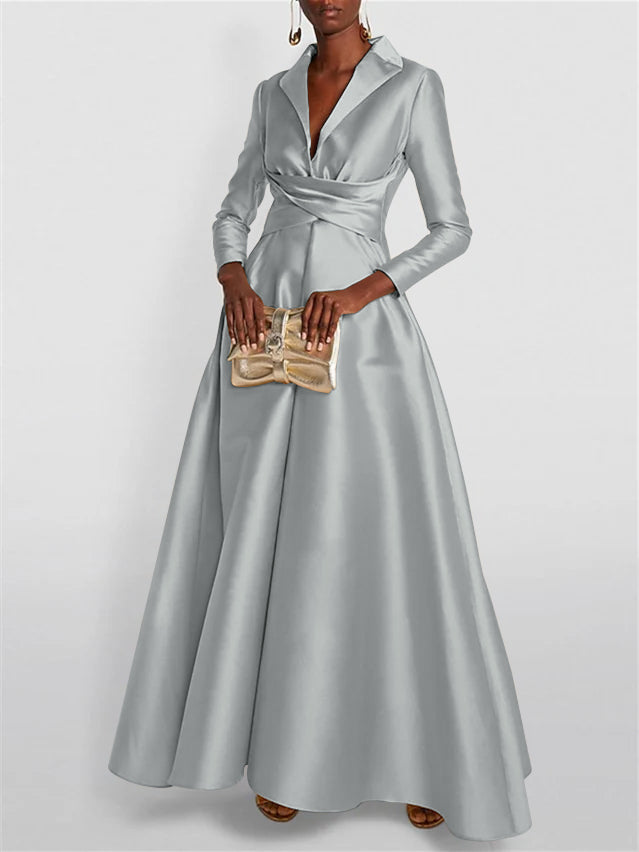 A-Line Long Sleeves V-Neck Floor-length Evening Dresses