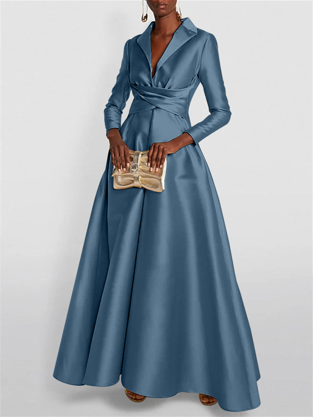 A-Line Long Sleeves V-Neck Floor-length Evening Dresses