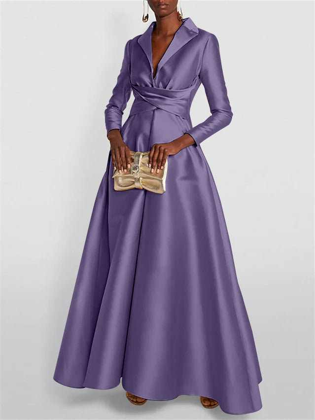 A-Line Long Sleeves V-Neck Floor-length Evening Dresses