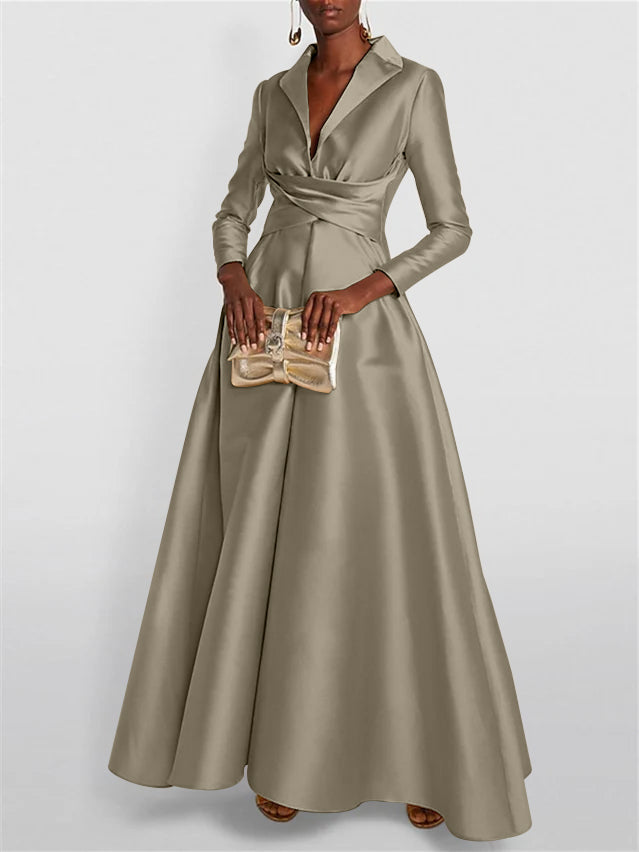 A-Line Long Sleeves V-Neck Floor-length Evening Dresses