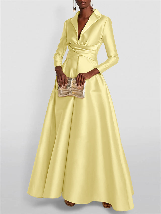 A-Line Long Sleeves V-Neck Floor-length Evening Dresses