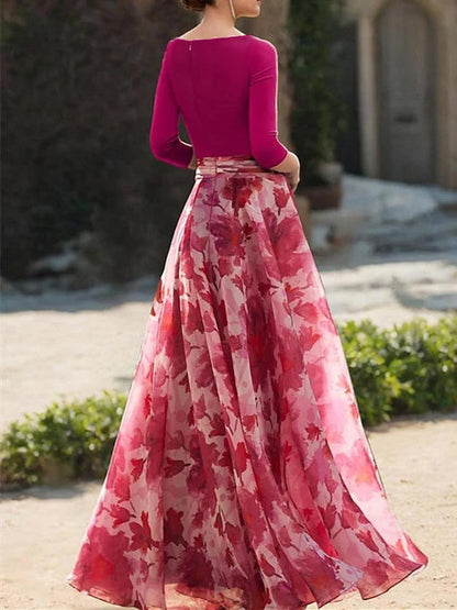 Princess V Neck 3/4 Sleeves Floral Mother of the Bride Dress