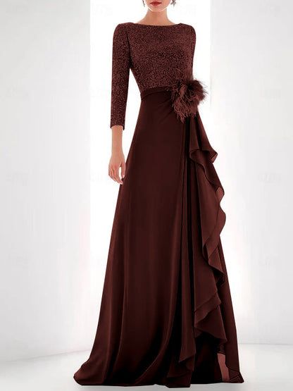 Jewel Neck Long Sleeves Asymmetrical Mother of the Bride Dress