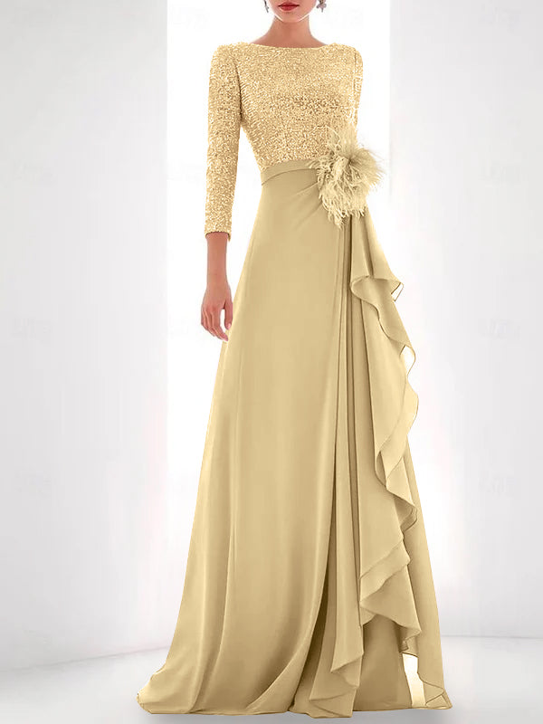 Jewel Neck Long Sleeves Asymmetrical Mother of the Bride Dress