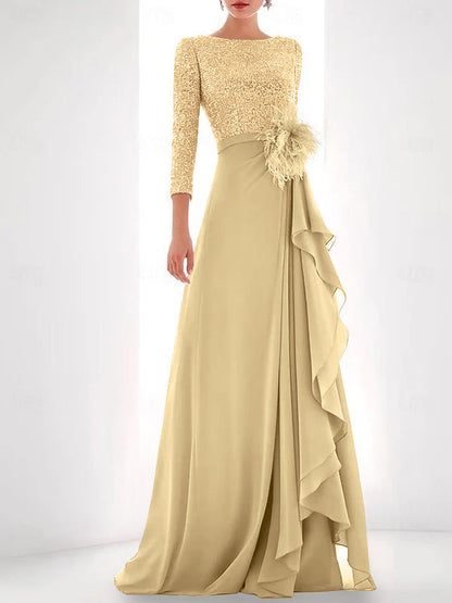 Jewel Neck Long Sleeves Asymmetrical Mother of the Bride Dress