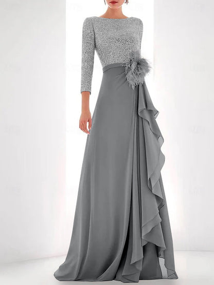 Jewel Neck Long Sleeves Asymmetrical Mother of the Bride Dress