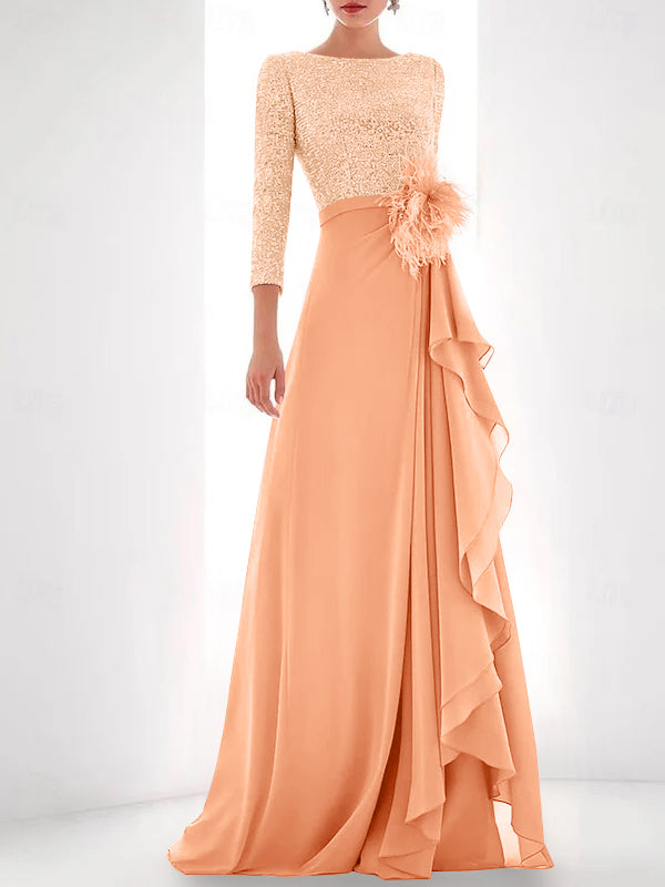 Jewel Neck Long Sleeves Asymmetrical Mother of the Bride Dress