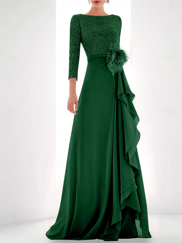 Jewel Neck Long Sleeves Asymmetrical Mother of the Bride Dress