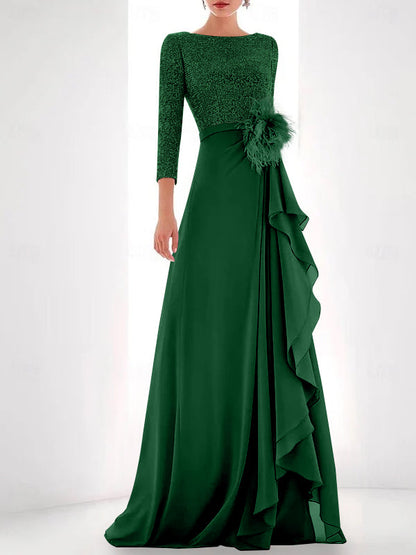 Jewel Neck Long Sleeves Asymmetrical Mother of the Bride Dress
