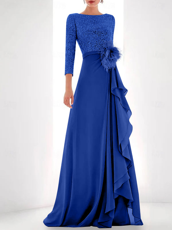 Jewel Neck Long Sleeves Asymmetrical Mother of the Bride Dress