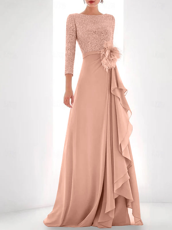 Jewel Neck Long Sleeves Asymmetrical Mother of the Bride Dress