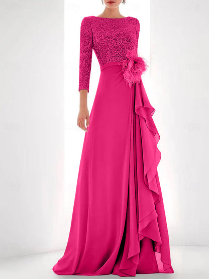 Jewel Neck Long Sleeves Asymmetrical Mother of the Bride Dress