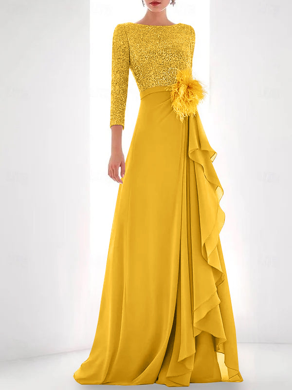 Jewel Neck Long Sleeves Asymmetrical Mother of the Bride Dress