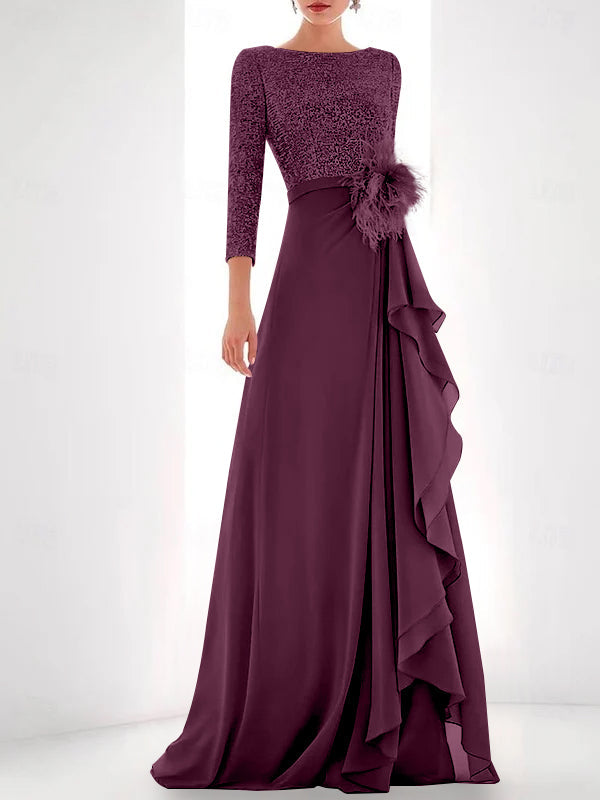 Jewel Neck Long Sleeves Asymmetrical Mother of the Bride Dress