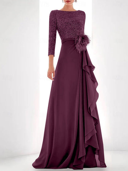 Jewel Neck Long Sleeves Asymmetrical Mother of the Bride Dress