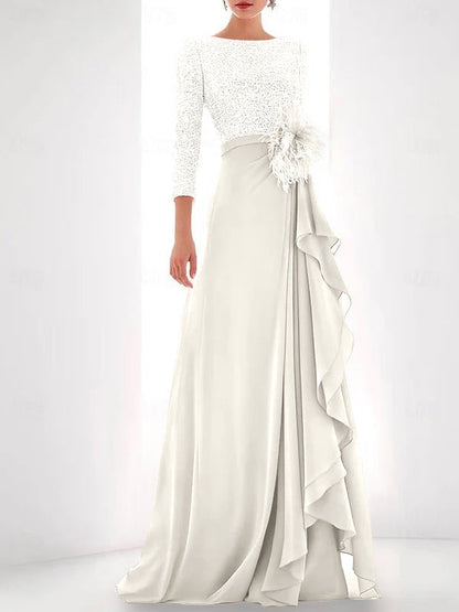 Jewel Neck Long Sleeves Asymmetrical Mother of the Bride Dress