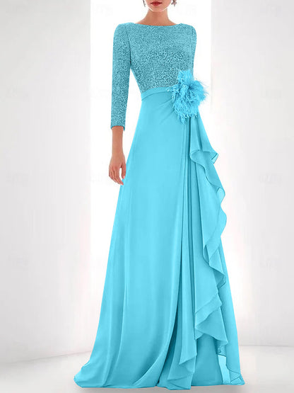 Jewel Neck Long Sleeves Asymmetrical Mother of the Bride Dress