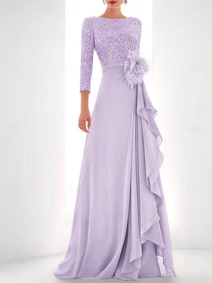 Jewel Neck Long Sleeves Asymmetrical Mother of the Bride Dress