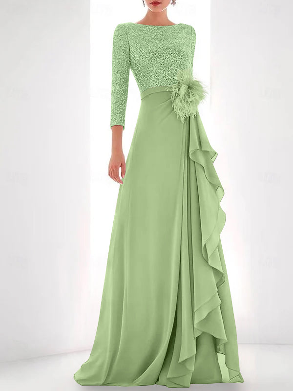 Jewel Neck Long Sleeves Asymmetrical Mother of the Bride Dress