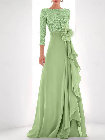 Jewel Neck Long Sleeves Asymmetrical Mother of the Bride Dress