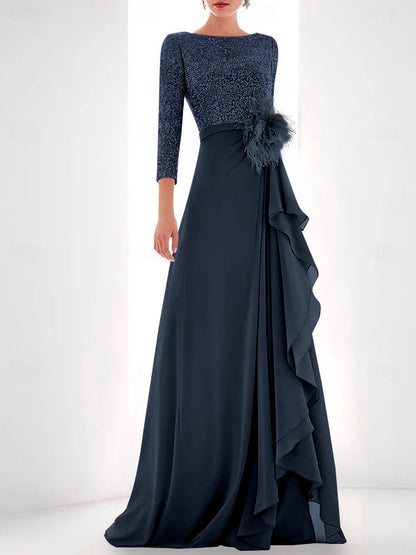Jewel Neck Long Sleeves Asymmetrical Mother of the Bride Dress