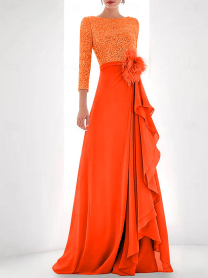 Jewel Neck Long Sleeves Asymmetrical Mother of the Bride Dress
