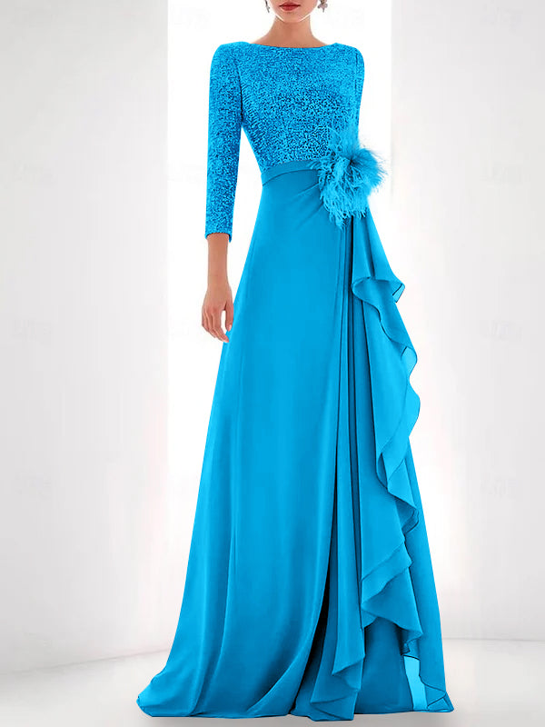 Jewel Neck Long Sleeves Asymmetrical Mother of the Bride Dress