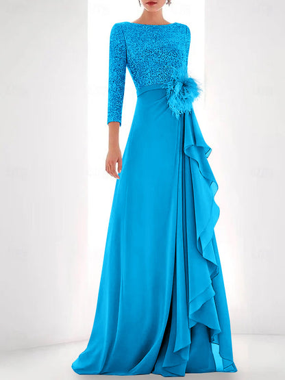 Jewel Neck Long Sleeves Asymmetrical Mother of the Bride Dress