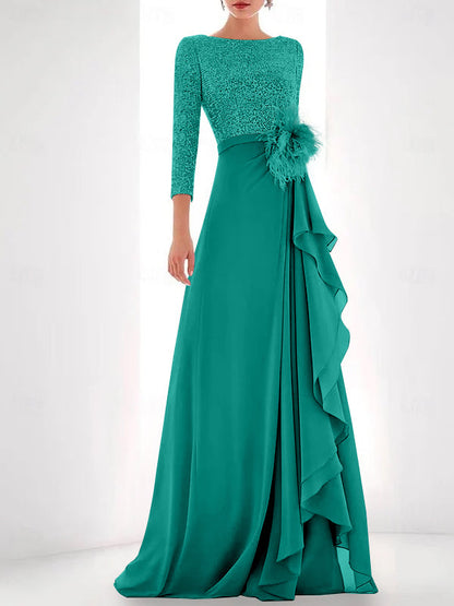 Jewel Neck Long Sleeves Asymmetrical Mother of the Bride Dress