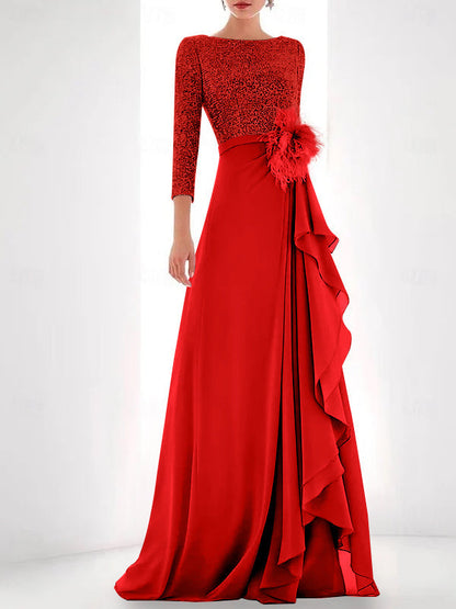 Jewel Neck Long Sleeves Asymmetrical Mother of the Bride Dress