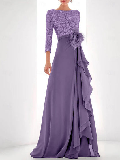 Jewel Neck Long Sleeves Asymmetrical Mother of the Bride Dress
