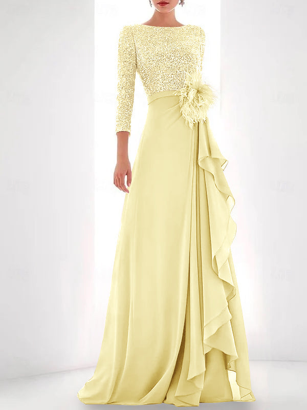 Jewel Neck Long Sleeves Asymmetrical Mother of the Bride Dress