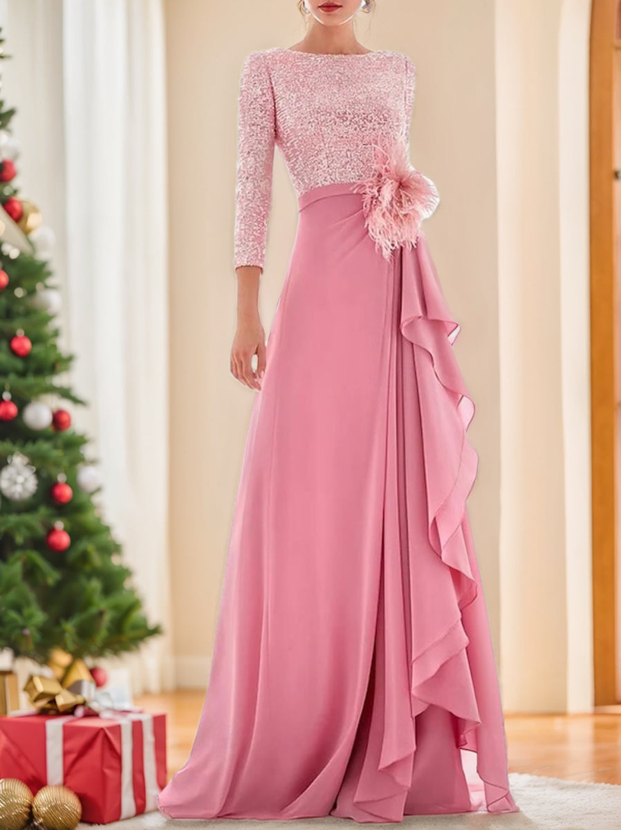 Jewel Neck Long Sleeves Asymmetrical Mother of the Bride Dress