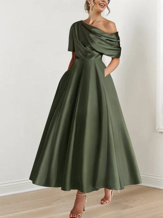 A-Line One-shoulder Half Sleeve Ankle-Length Mother of the Bride Dress