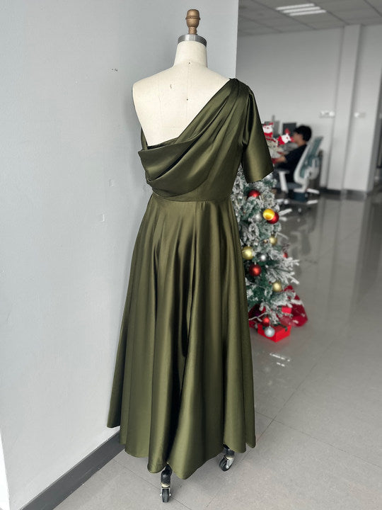 A-Line One-shoulder Half Sleeve Ankle-Length Mother of the Bride Dress